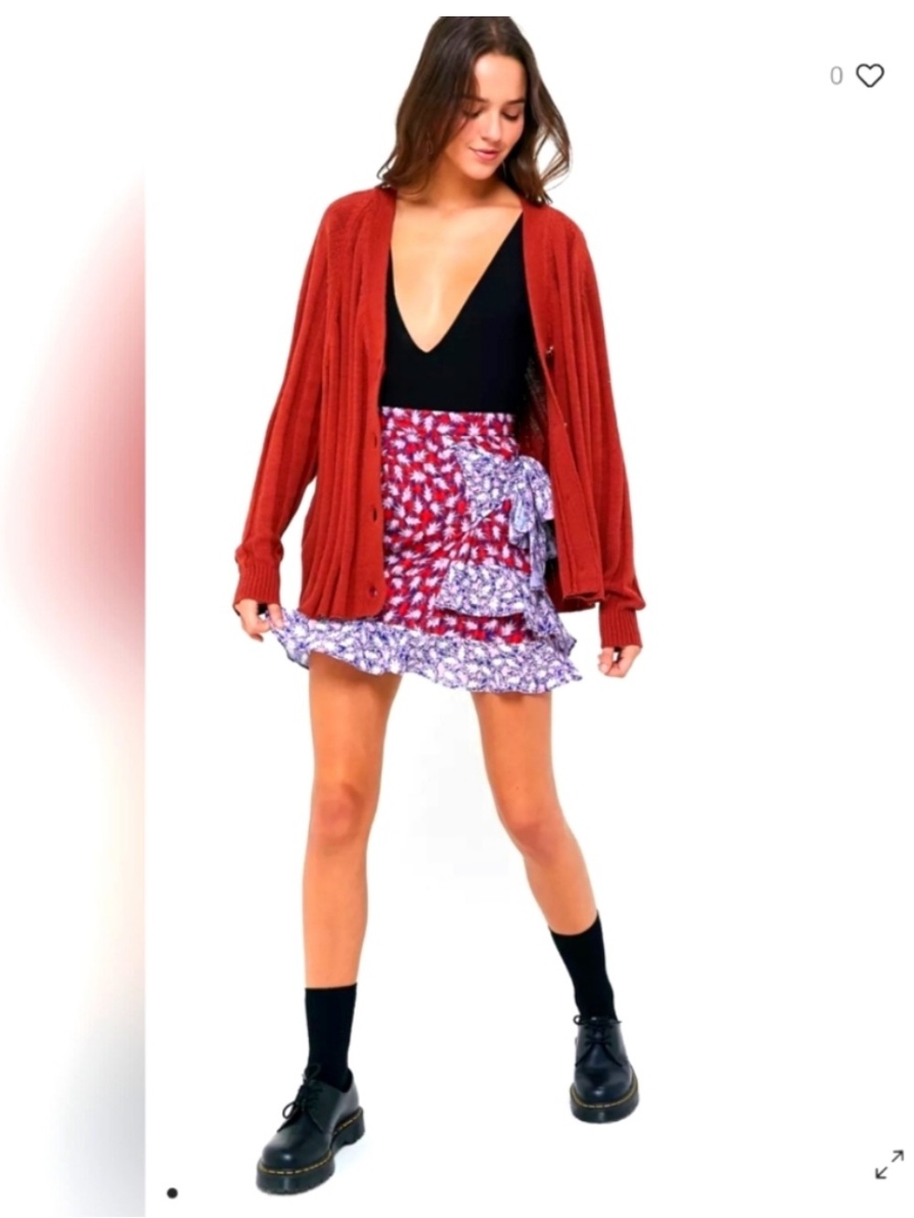 The East Order Anouk Wrap-Front Mini Skirt in Red Pink Leaf Size M
